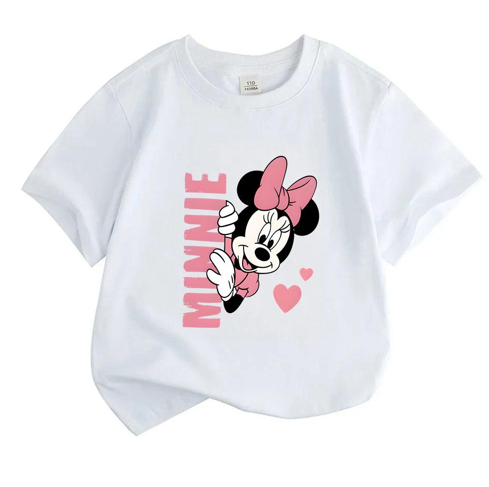 Kids Boys Girls 100% Cotton Crew Neck Short Sleeve T-Shirt, Cute Cartoon Mouse Print Casual Soft Tees with Sweet Pink Heart Pattern for Summer Daily W