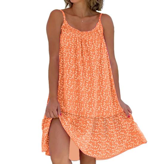 U Yaka Kolsuz Mini Elbise Pileli Fırfır Etek Gevşek Fit Backless İnce Çiçek Baskı Sling Bayan Plaj Elbisesi Günlük Giysi