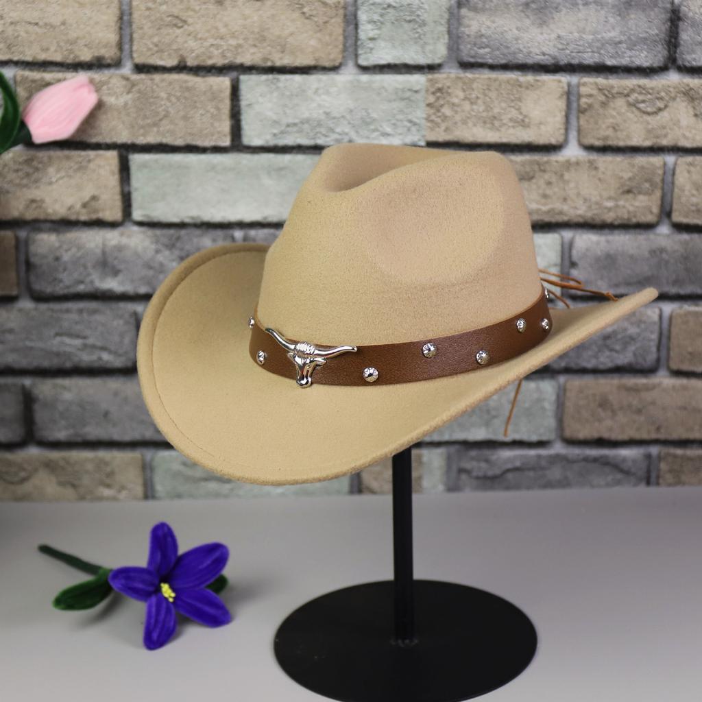 Hot-selling autumn and winter woolen felt hat men's and women's curved-brimmed jazz hat fashion bull's head accessories Tibetan denim top hat
