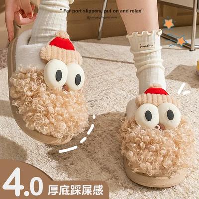 Women Winter Christmas Cotton Slippers Couples Comfortable Non Slip Soft Sole Indoor Slippers Woman Thick Plush Warm Home Shoes