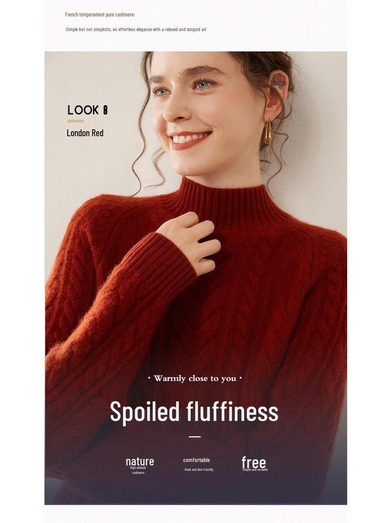 Autumn/Winter Women's Slim Fit Cable Knit Cashmere Sweater Pullover