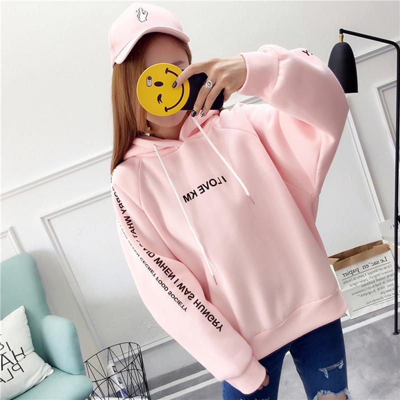 Buy Girl's Long Sleeve Letter Printed Ladies Pullover Loose Velvet
