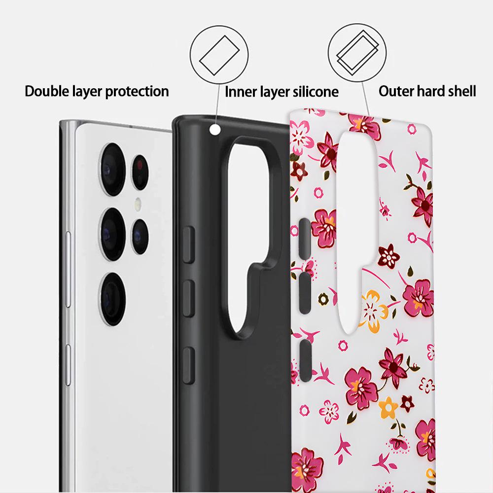 Custodia per cellulare Samsung S26Ultra floreale in polvere stile ins two-in-one con pellicola protettiva S23Plus anti-caduta
