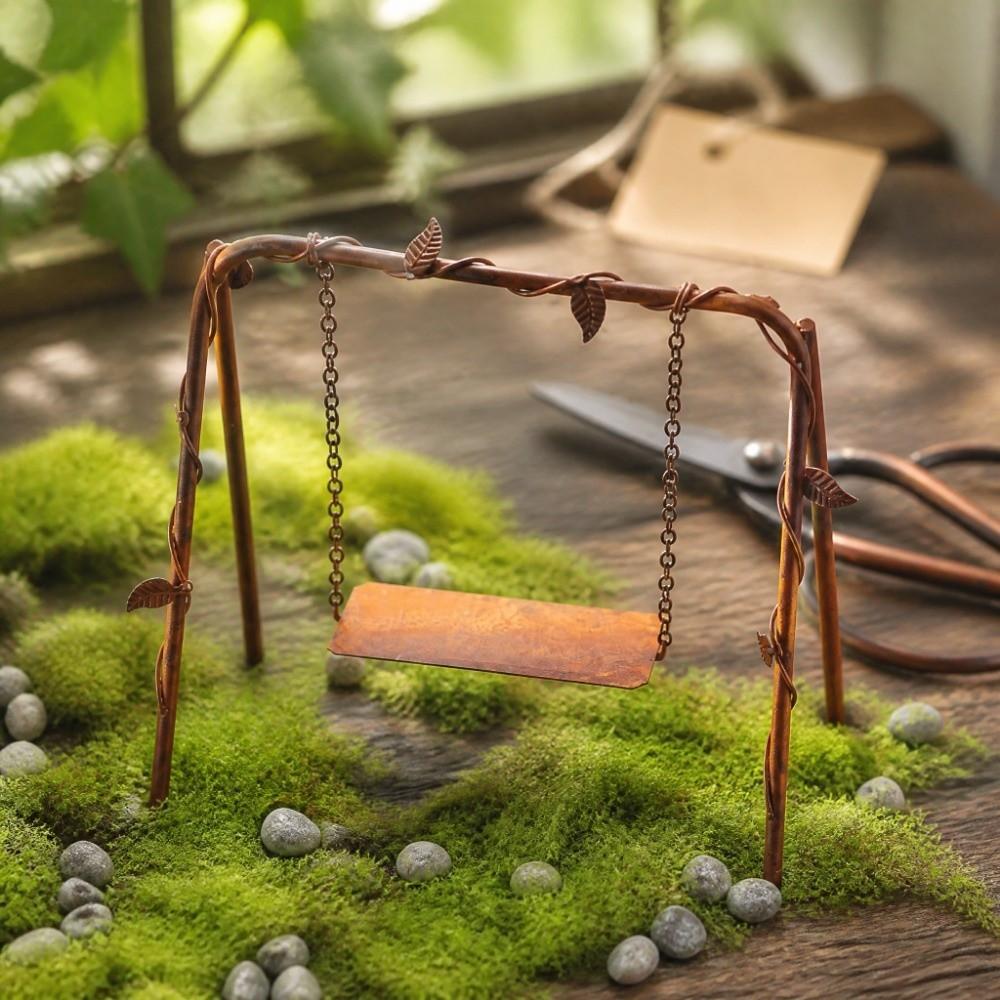 Layout Model Dollhouse Fence Rusty Red Dollhouse Hanging Birdcage Bonsai Ornament