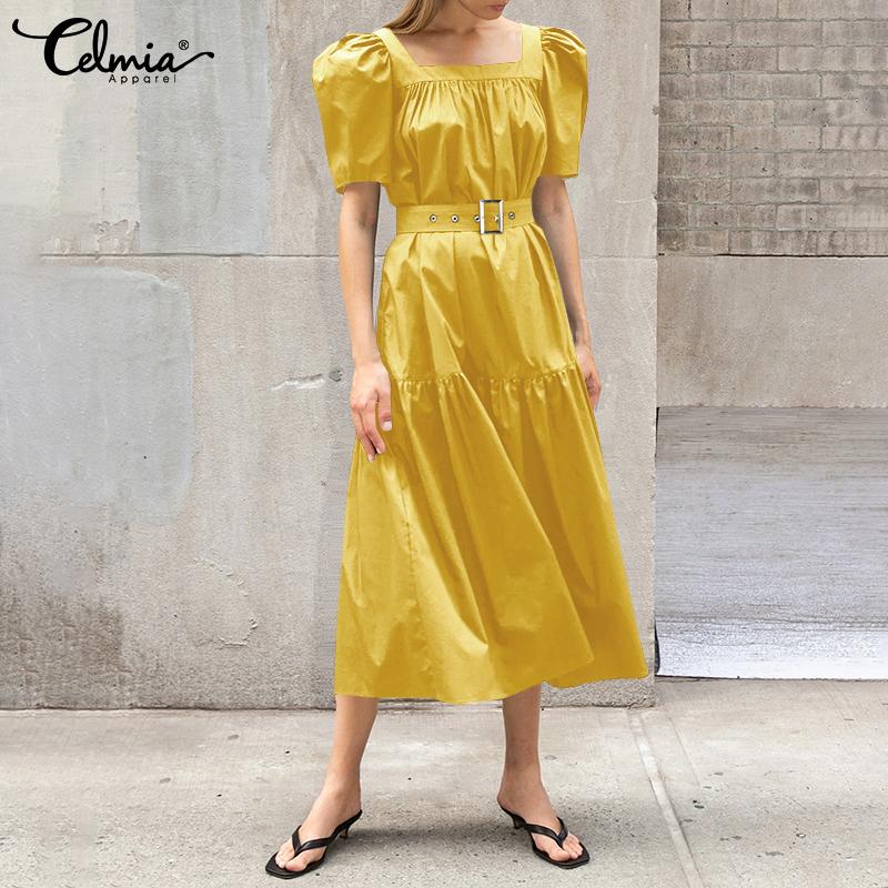 

Celmia Summer Женское свободное длинное платье с пышным рукавом