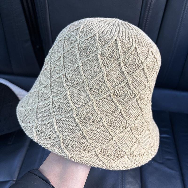 Korean Rhombus Knitted Fisherman's Hat Women Summer Face Small Leisure Versatile Travel Visor Foldable Portable Bucket Hat