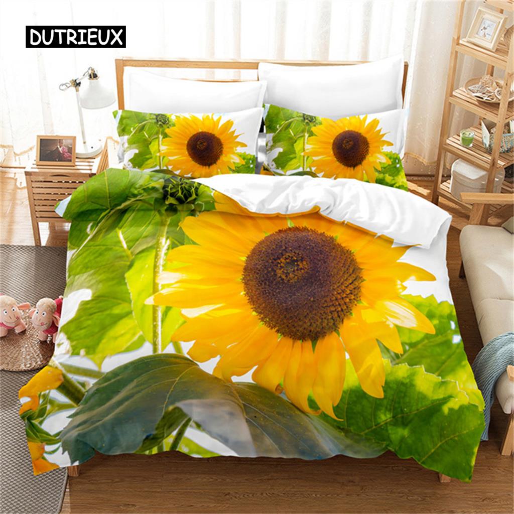 Sunflower Bedding Set Yellow Plant Flowers Duvet Cover Botanical Landscape Quilt Cover Girls Women Bedroom Gorgeous Decorations