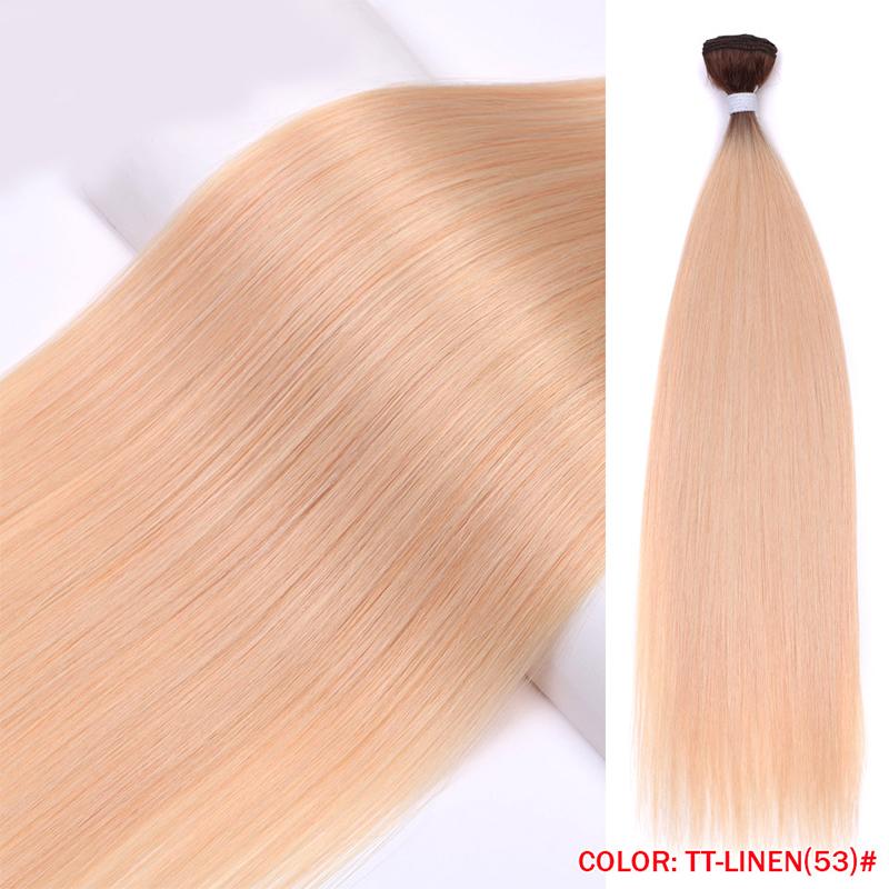 Heat Resistant Premium Organic Bio Protein Fiber Ombre Blonde Weave Bone Straight Hair Bundles Weft Synthetic Hair Extensions