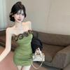 3D Floral Pure Desire One-Shoulder Sexy Dress: Elegant Slim Fit Vest & Short Skirt