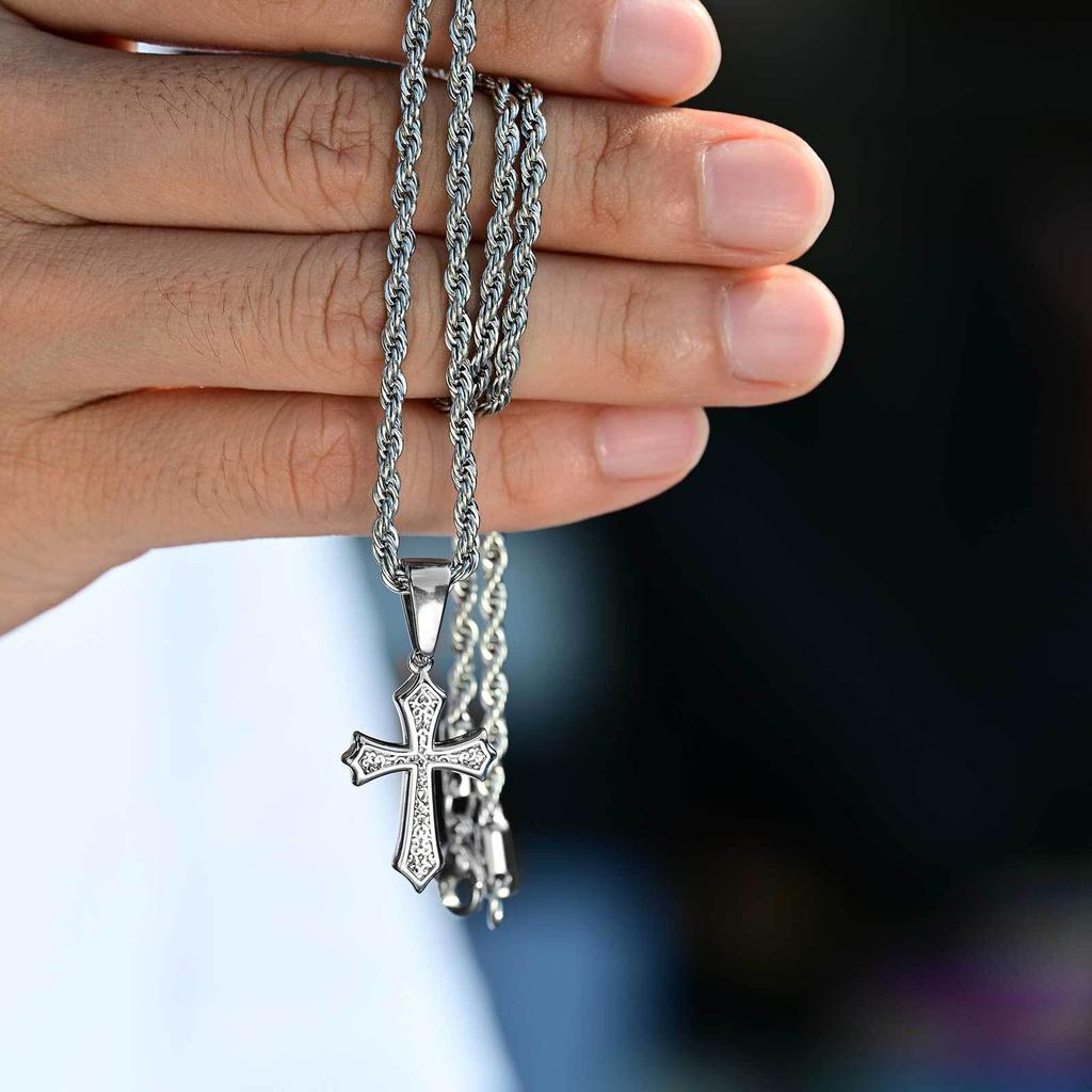 Hiphop Kreuz Halskette für Männer Frauen, 50/55/60cm Edelstahl Kreuz Anhänger, Trendiger Schmuck Geschenk für Ihn Sie