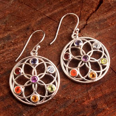 Amethyst-Iolith-Blautopas-Chakra-Ohrring, 925er-Sterlingsilber, Designer-Reiki-Schmuck