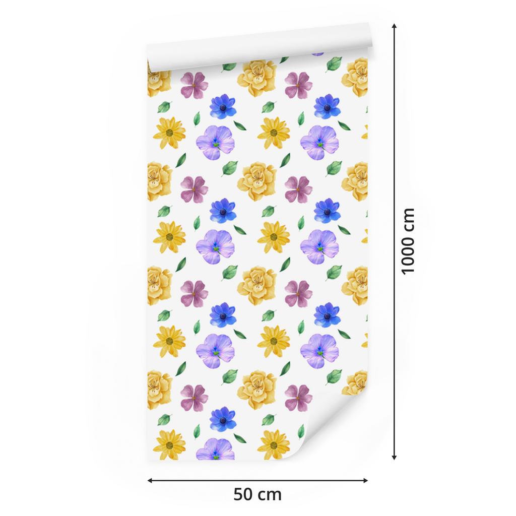 Wallpaper Flowers White and Cream for Living Room and Bedroom 50x1000