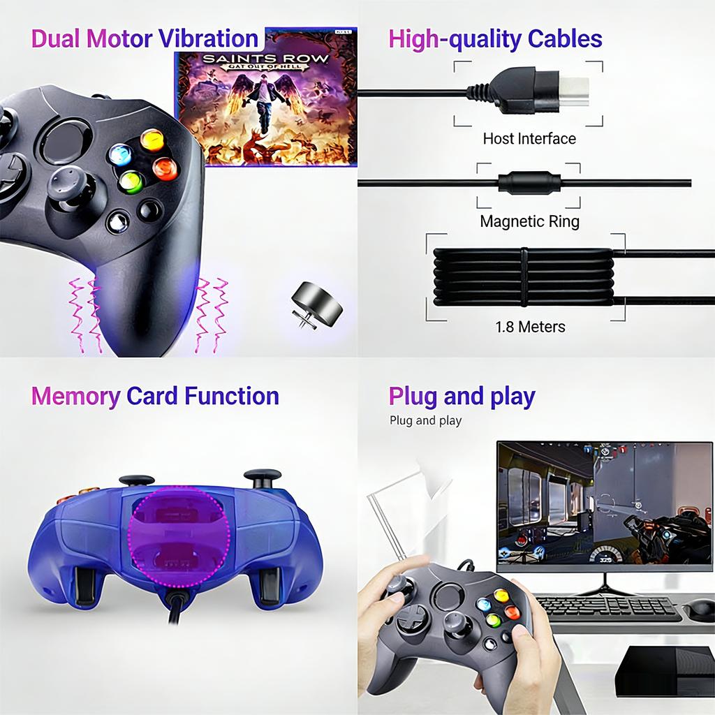Wired Xbox Controller Gamepads for Microsoft XBOXes Old OG Generation Console Wired Joystick Game Controller Gamepad Joypad