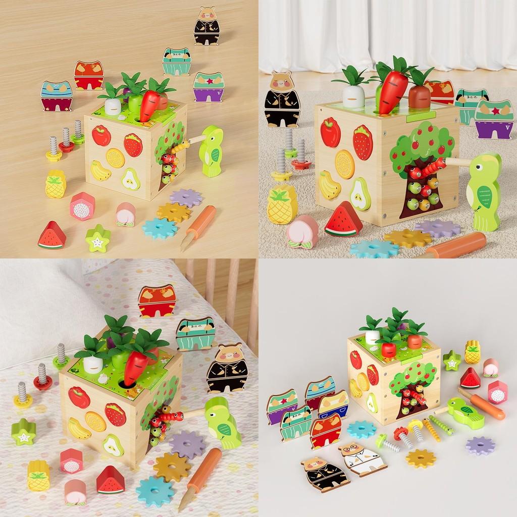 Wooden Puzzle Toy With Six Side Carrot Strawberry Early Learning Matching Shape