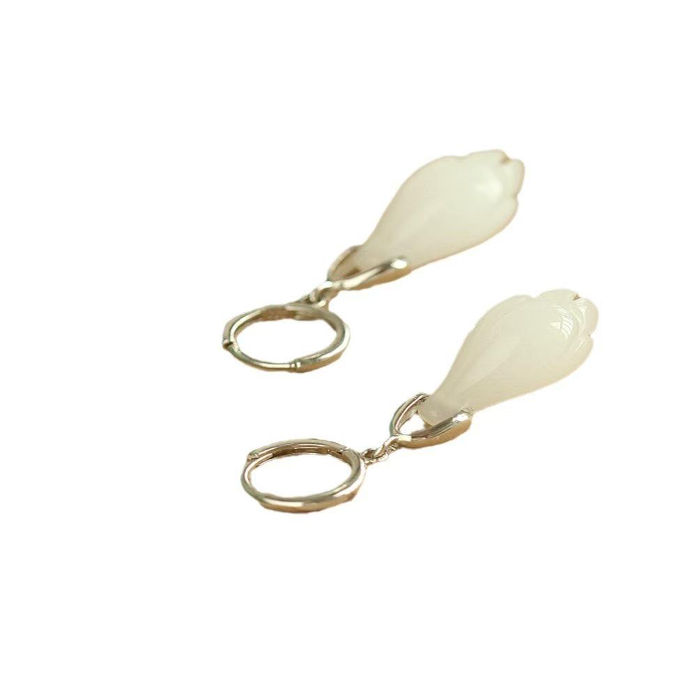 White Magnolia Faux Jade Earrings: Retro Palace Museum Style with New Chinese Fashion Dangle Accessories