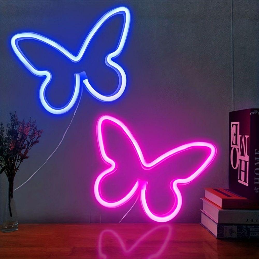 1 buc. Semn cu neon cu LED în formă de fluture, mini lumină de noapte neon noutătă alimentată prin USB și cu baterii, dormitor, cameră pentru copii, decor de perete de petrecere