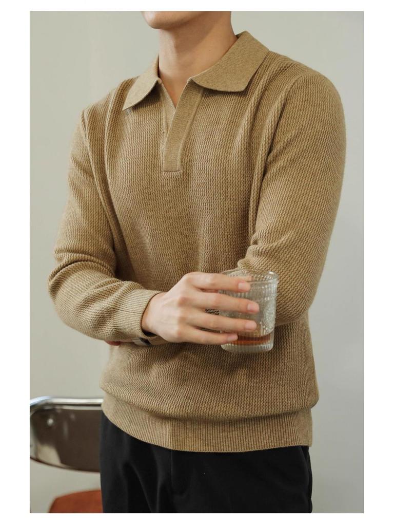 Men's Heavyweight Wool Seagull Collar Sweater - Thick Warm Business Pullover for Autumn/Winter.