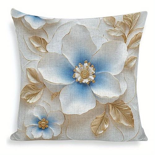 Ice Blue Flower Decorative Pillowcase, Ultra-Soft Polyester Material Living Room Sofa Backrest Car Pillowcase Home Decoration