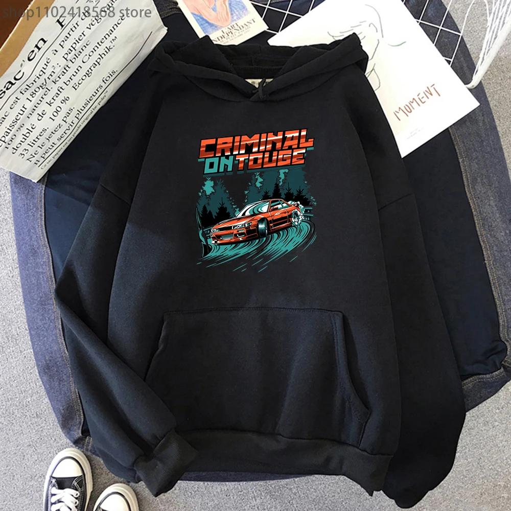 Felpe da uomo con cappuccio Initial D Touge Drift Montato Felpa per uomo JDM Car Felpe unisex per donna Silvia S13 Criminale sulle stampe