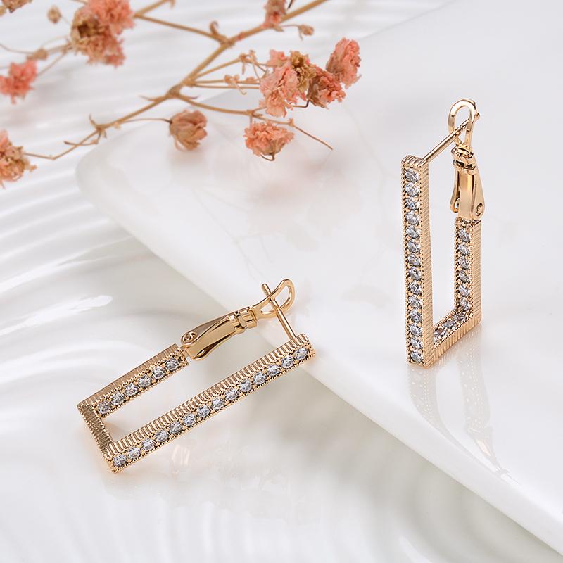 Trend Natural Zircon Long Rectangle Dangle Earrings For Women  Rose Gold Geometry Earrings Fashion Wedding Jewelry