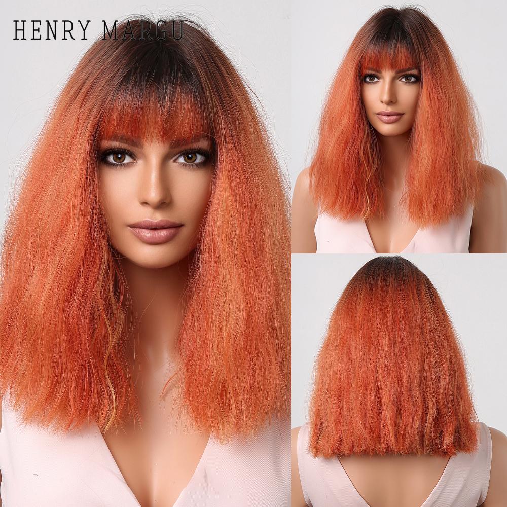 HENRY MARGU Short Bob Synthetic Wigs Ombre Black Brown White Natural Straight Wigs for Women Middle Part Daily Heat Resistant