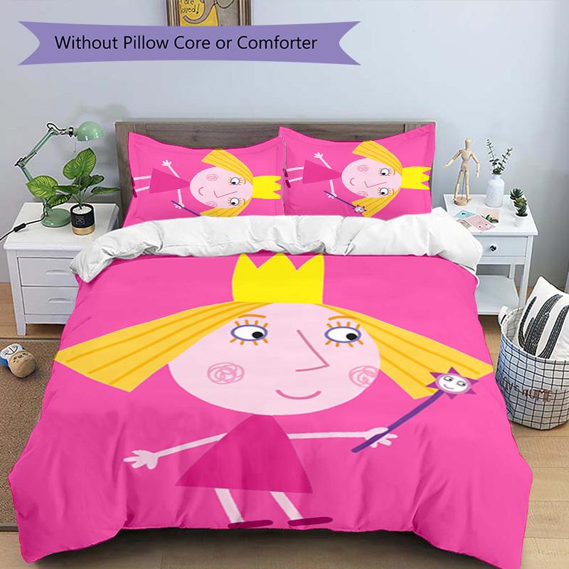 Set di biancheria da letto con motivo Ben and Holly's Little Kingdom da 3 pezzi, set copripiumino include copripiumino e federe, decorazione perfetta per la camera da letto in tutte le stagioni e regalo