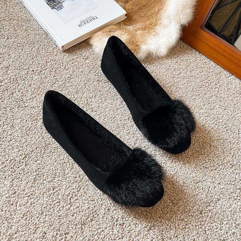 

2025 Новые зимние женские туфли-балетки с круглым носком из норки - Универсальные, удобные, с плюшевой подкладкой, большой размер 41 38