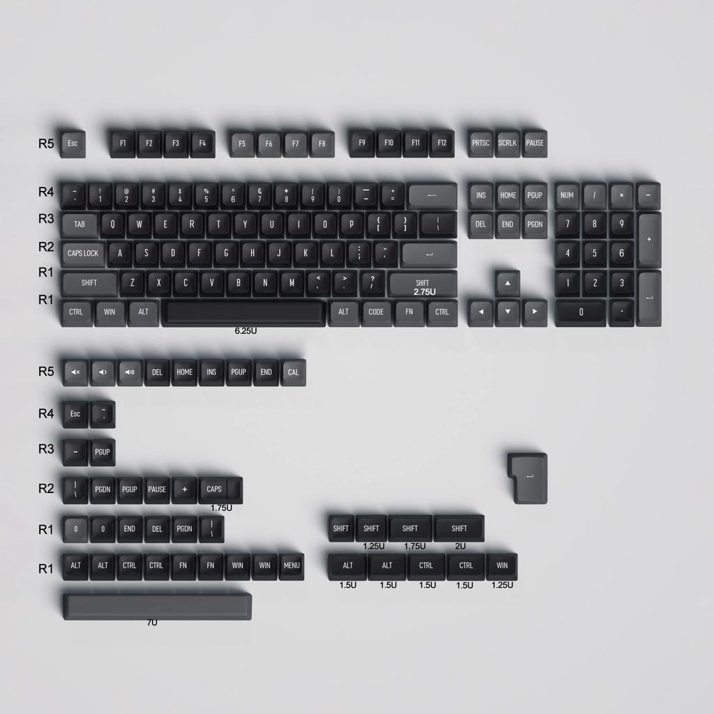 Mintcaps Grey Black Keycap Set, 150 Keys, MSA Profile Double-Shot Custom Keycaps for Cherry MX, Gateron, Kailh Box Switches