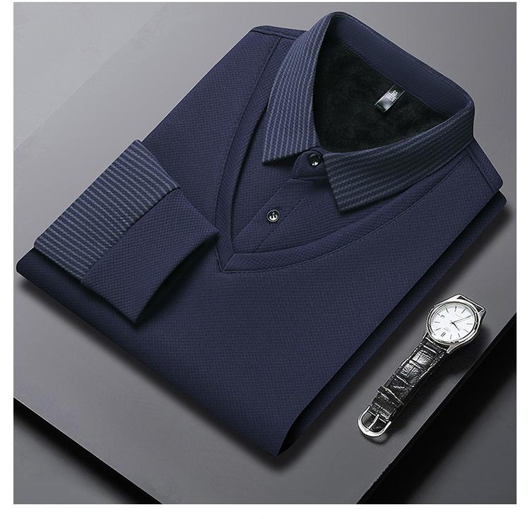 Men's High-End Business Casual Striped Long-Sleeve Polo for Spring & Autumn