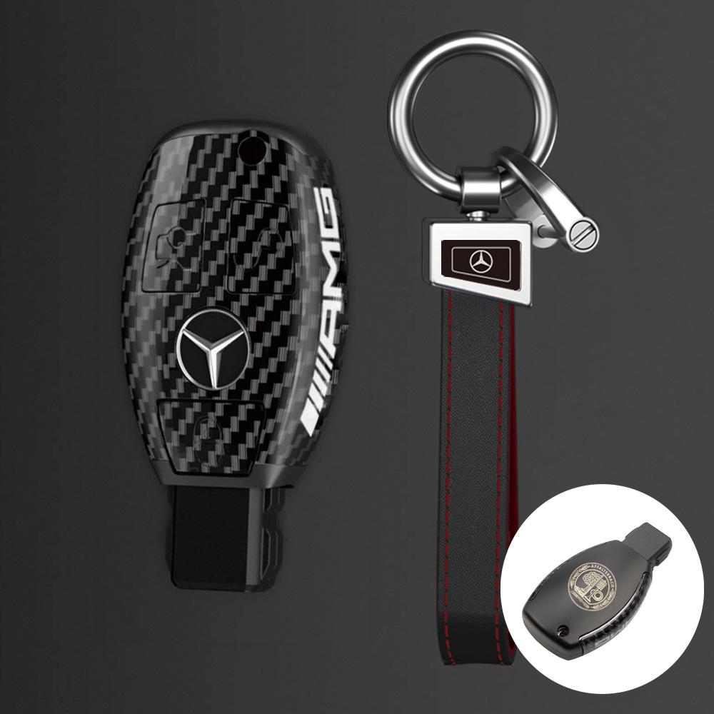 PC Carbon Fiber Car Key Rings For Mercedes Benz AMG A B C E Class GLS GLA GLC CLS CLA W204 W212 W176 Car Key Case Cover Keychain