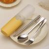 Portable Stainless Steel Korean Cutlery Set: Spoon, Fork & Chopsticks for Students, Kids, Business, or Camping.