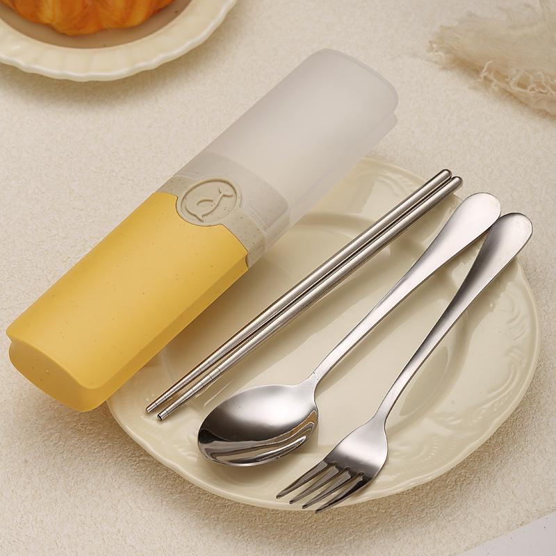 Portable Stainless Steel Korean Cutlery Set: Spoon, Fork & Chopsticks for Students, Kids, Business, or Camping.