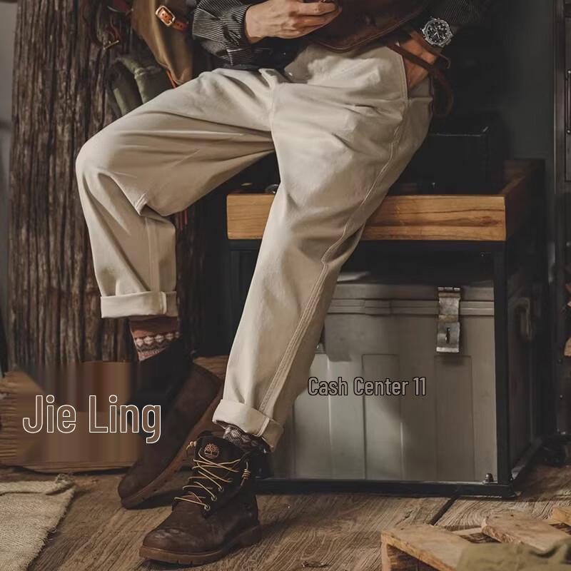 Jie Leinuo Men's American Retro Straight Fit Casual Workwear Pants