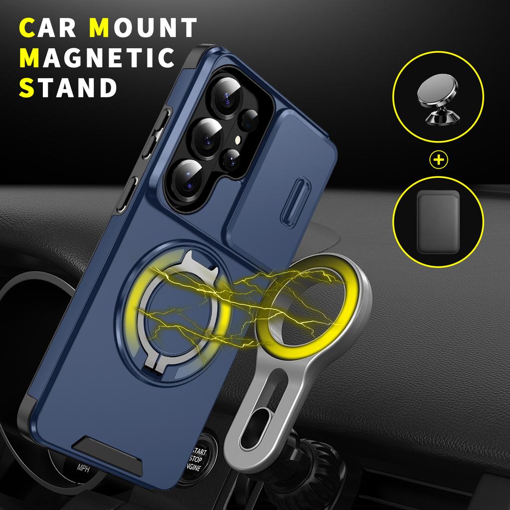 For Samsung Galaxy S21 S22 S23 S24 S25 S26 Ultra S26 S25 Edge S25 Plus Camera Sliding Window Ring Magnetic Charging Phone Case