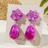 Unique Purple Camellia Stone Pendant Earrings for Women's Jewelry Vacation Matching Earrings