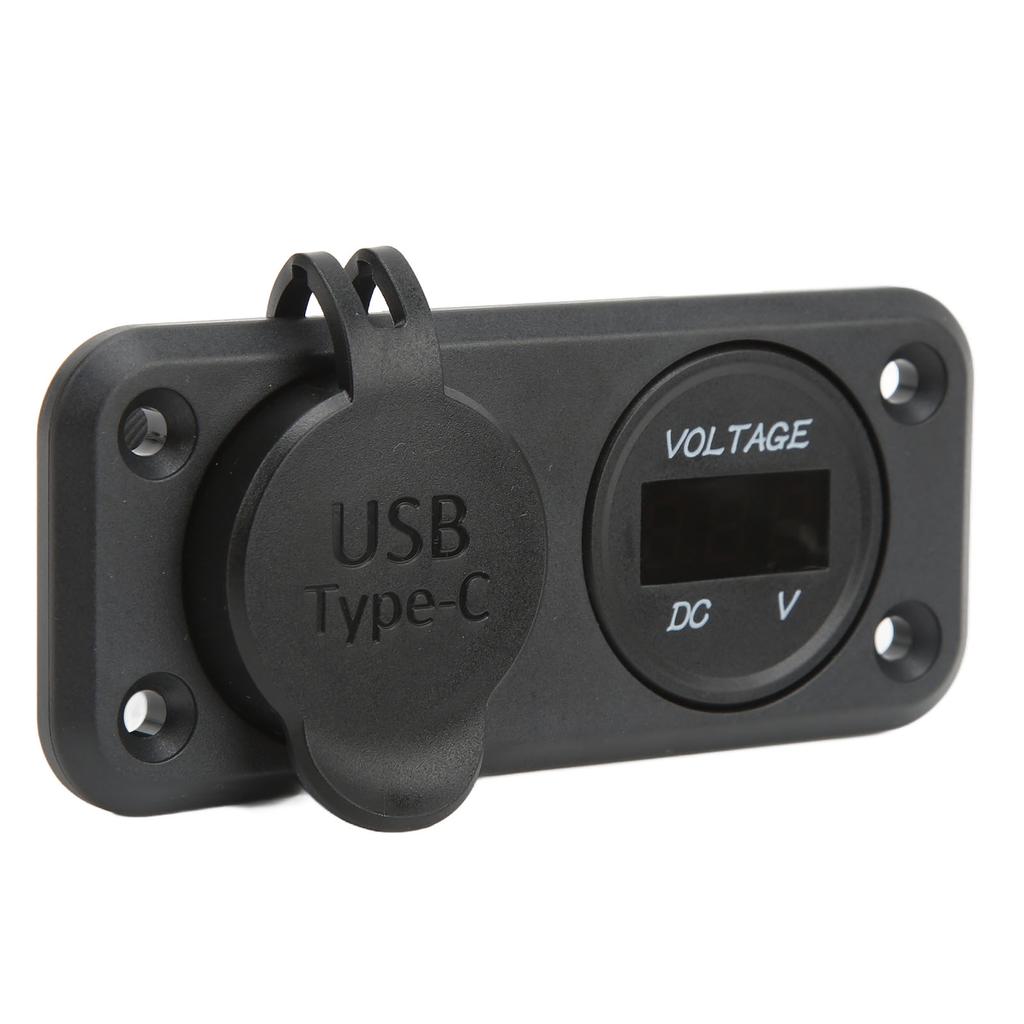 Dual Port Car Charger with Blue Backlight Voltmeter QC 3.0 PD 18W DC10‑30V for Truck RV Bus Boat