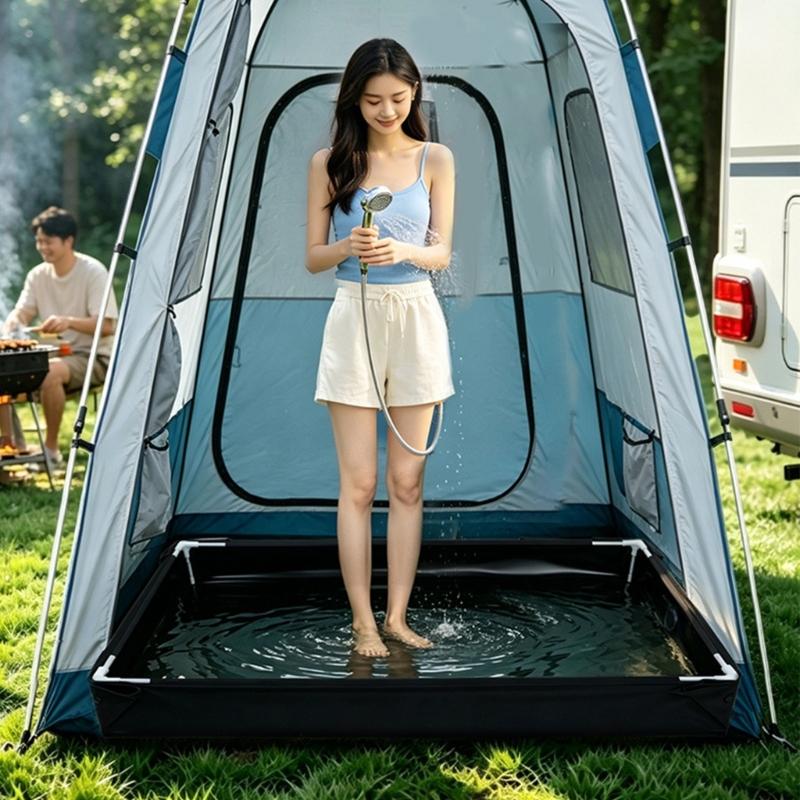 Camping Foot Rinse Tray Portable Outdoor Shower Pan with Raised Wall PVC Water Collection Design for Travel Cleaning and Pet Wash Tasks