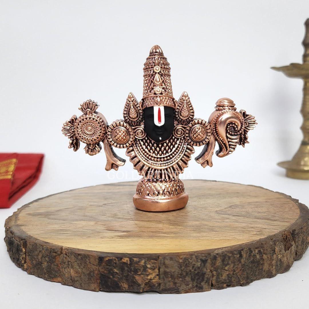 Gold Art India Lord Venkateswara Balaji Idol | Copper-Plated Antique Matte Finish  Small Tirupati Balaji