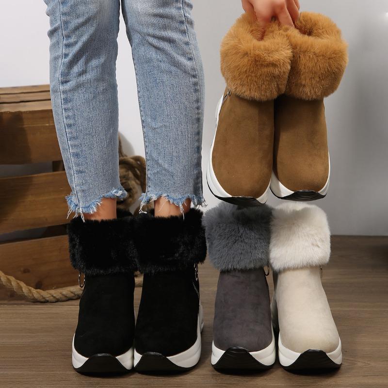 Women S Winter Warm Side Zip Snow Boots Platform Wedge Faux Fur Lined Shoes