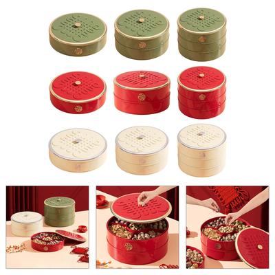 Snack-Servierschale Kunststoff Unterteilt mit Deckel Chinesisches Knotenmuster für Frühlingsfest Nüsse und Rosinen Aufbewahrungsbox