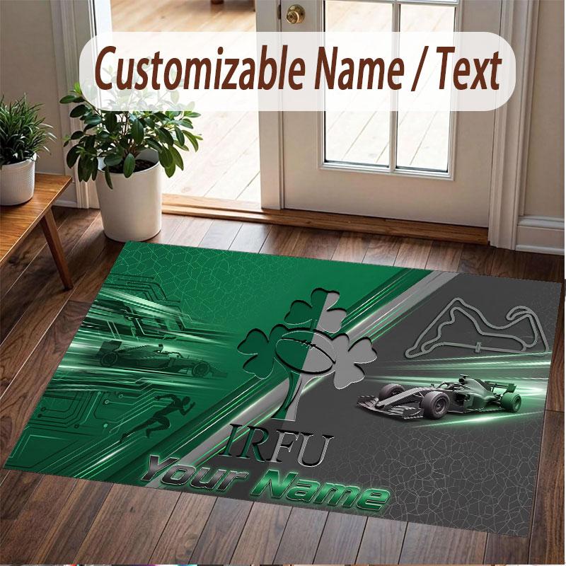 Custom Rug Ireland Rugby Pattern Print Name Text Soft Non‑Slip Floor Carpet for Home Indoor Decoration