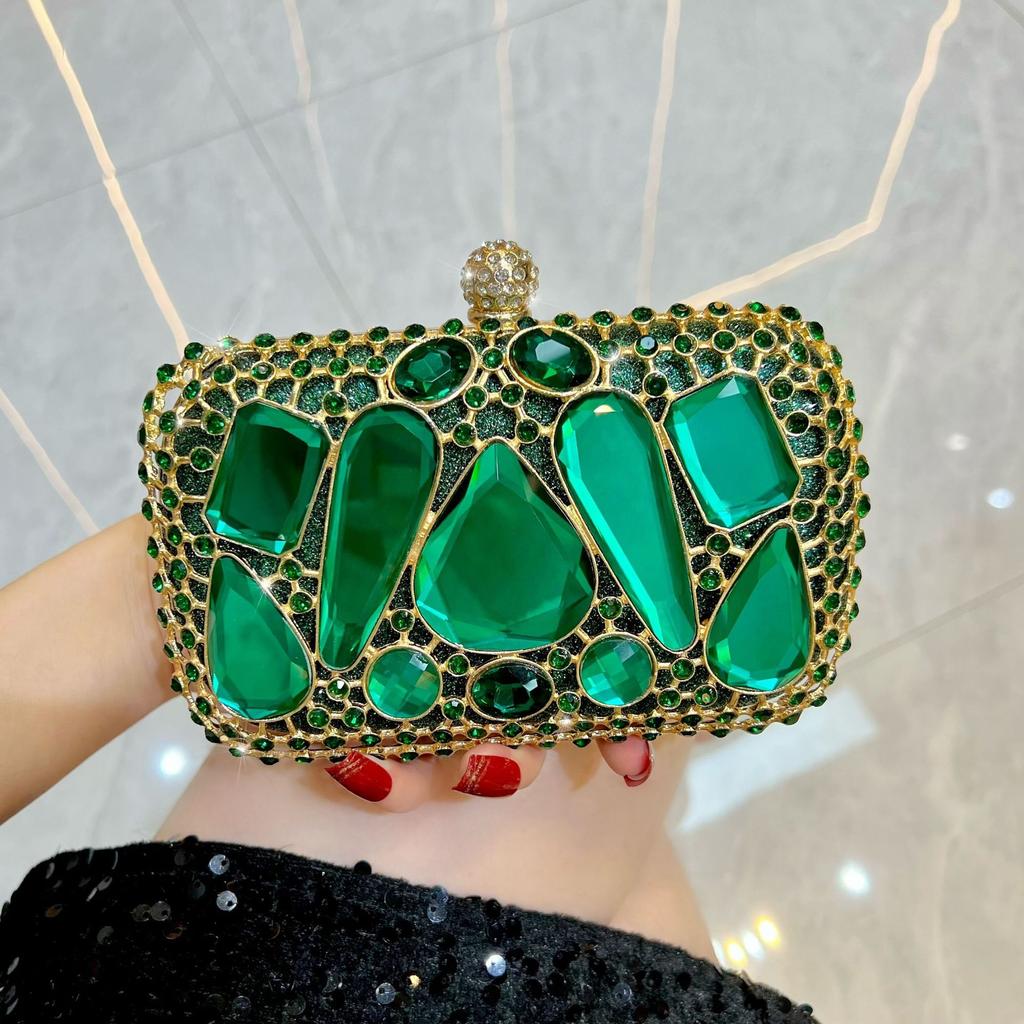 Borsa a Mano - Raffinata Borsa da Sera con Intarsi di Diamanti, Borsa a Mano con Catena, Borsa da Donna