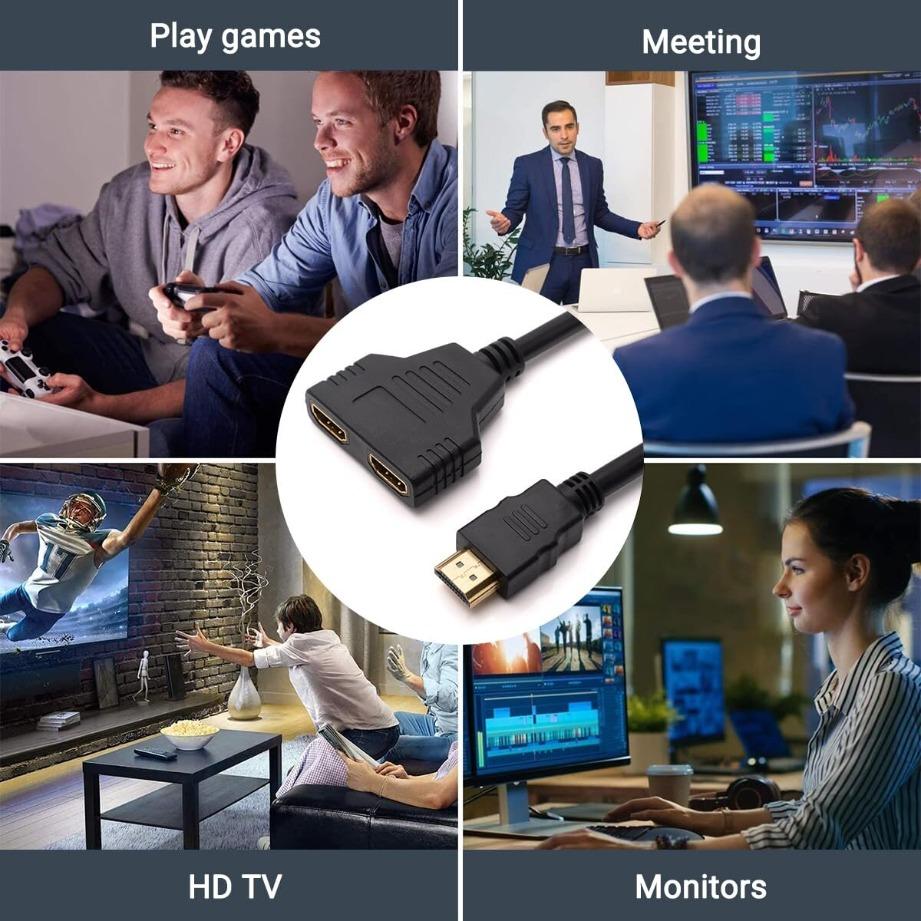 1 In 2 Out HDMI-compatible Splitter Cable 1080P 2 Dual Port Hdmi-Compatible Cable Y Splitter Adapter for Laptop TV Box Monitor