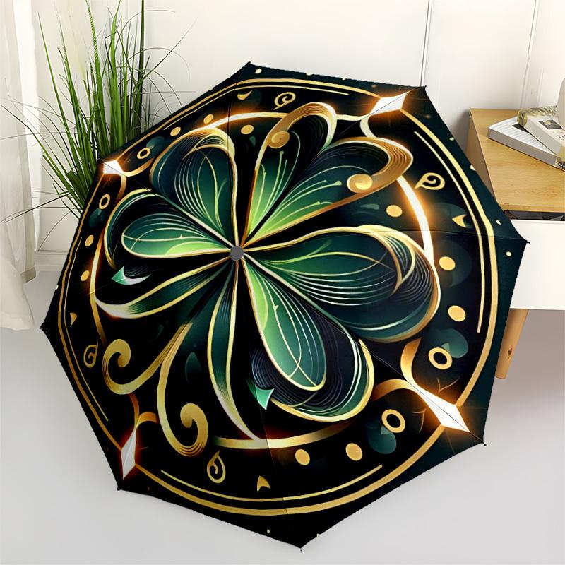1pc Shamrock Ornament Automatic Umbrella - Automatic Opening And Closing, Sturdy Iron Frame, Portable Folding Design yy251018194