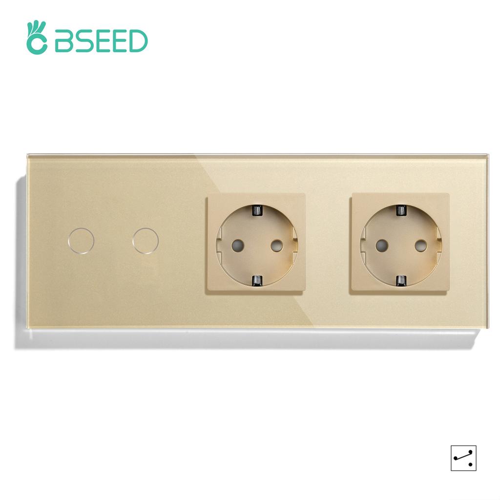 BSEED 1/2/3Gang Touch Light Switches 1/2/3Way Pass Through For Stairs Plus Wall Power Sockets USB Type-c Ports 2.1A EU Standard
