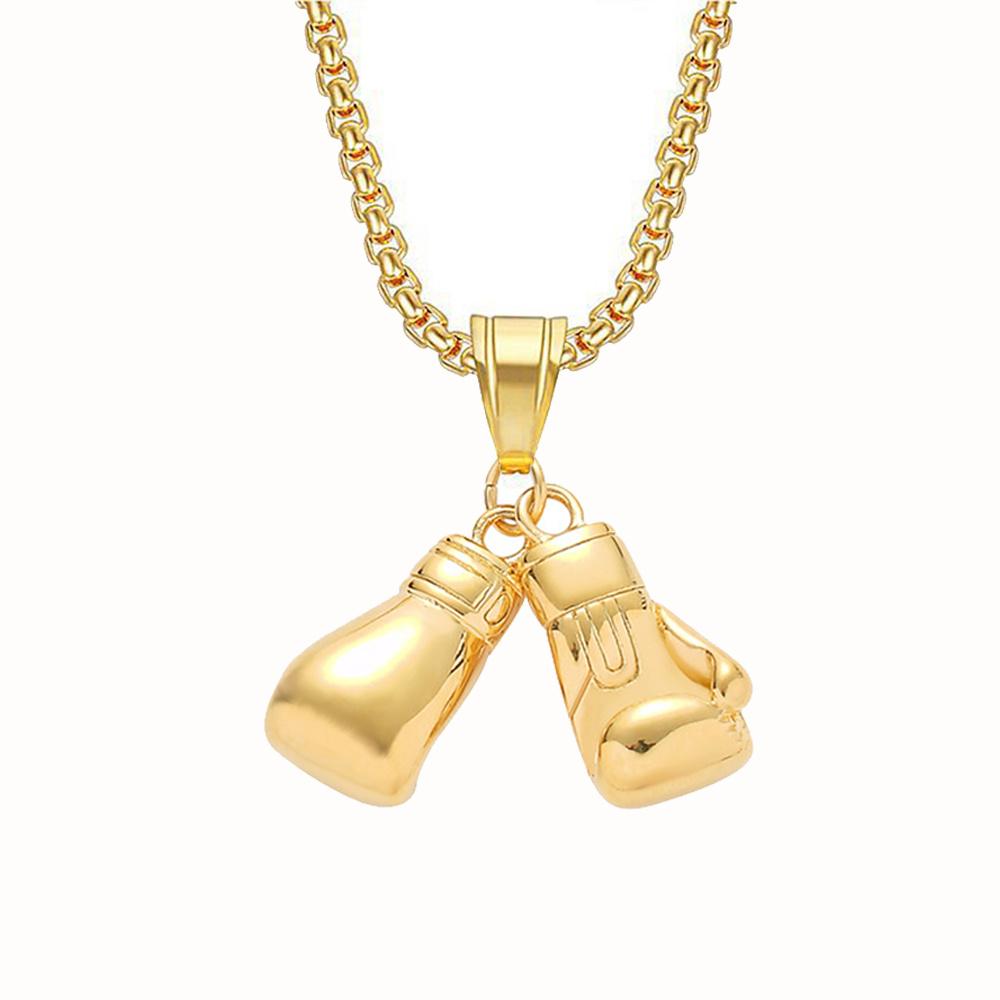Hip Hop Paar Boxhandschuh Anhänger Goldfarbe Edelstahl Sport Fitness Halskette Für Frauen Männer Mode Cool Schmuck Geschenk