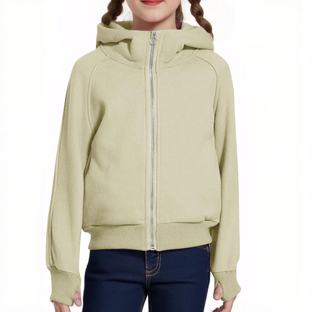 Children's Fashion Solid Color Long Sleeved Hooded Sweatshirt, Girls' Hoodie Jacket