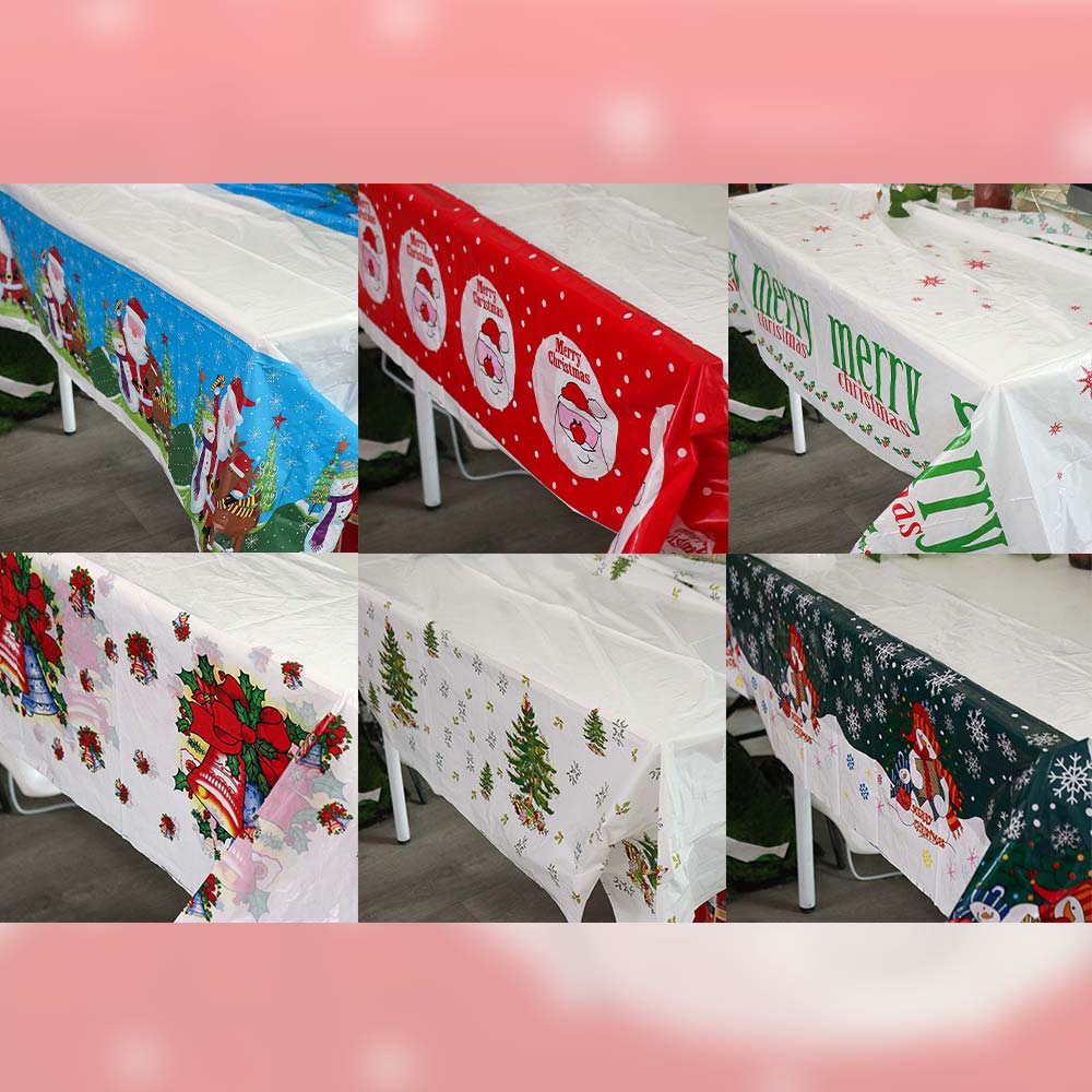 180x108cm Christmas Tablecloth Plastic Xmas Decoration Cute Christmas Table Cover  Party Decor