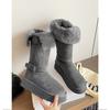 Increase the Height of Two Wear Thick-soled Fluffy Piled Thickened Warm Cotton Shoes Gray Long Snow Boots Winter
