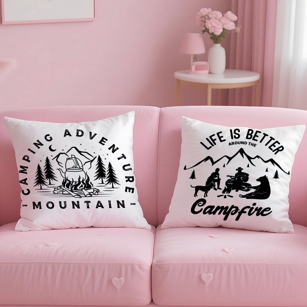 Camping Outdoor Logo Cushion Cover Plush Fabric Soft Double-Sided Printed Sofa Warm Winter Home Gift Pillow Case